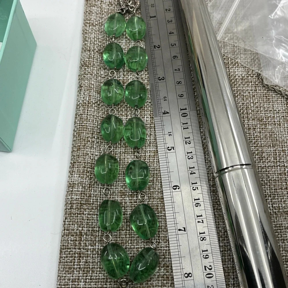 Vintage Signed Gerard Yosca Green Stone Necklace & Blue Chalcedony Pendant - Picture 11 of 16